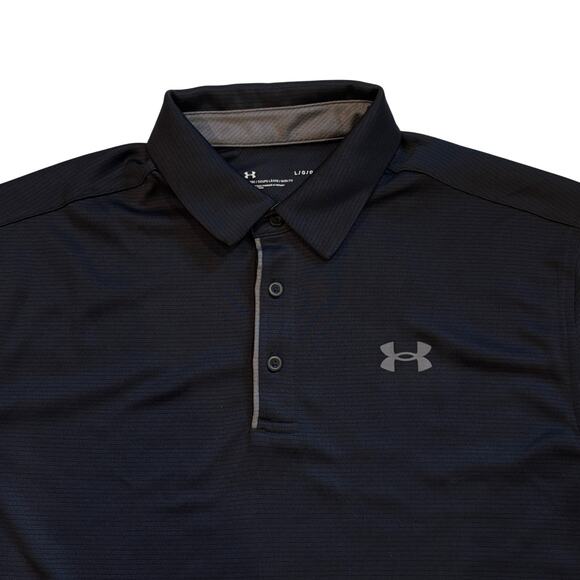 Under Armour Golf Shirt Men Large Black Loose Tech Polo Performance Short Sleeve - Picture 3 of 10